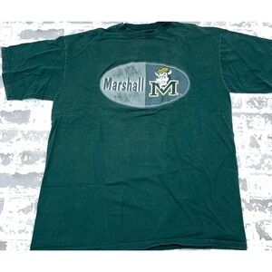 Vintage Marshall Thundering Herd Shirt Large Green Tee University Y2K 90s Faded